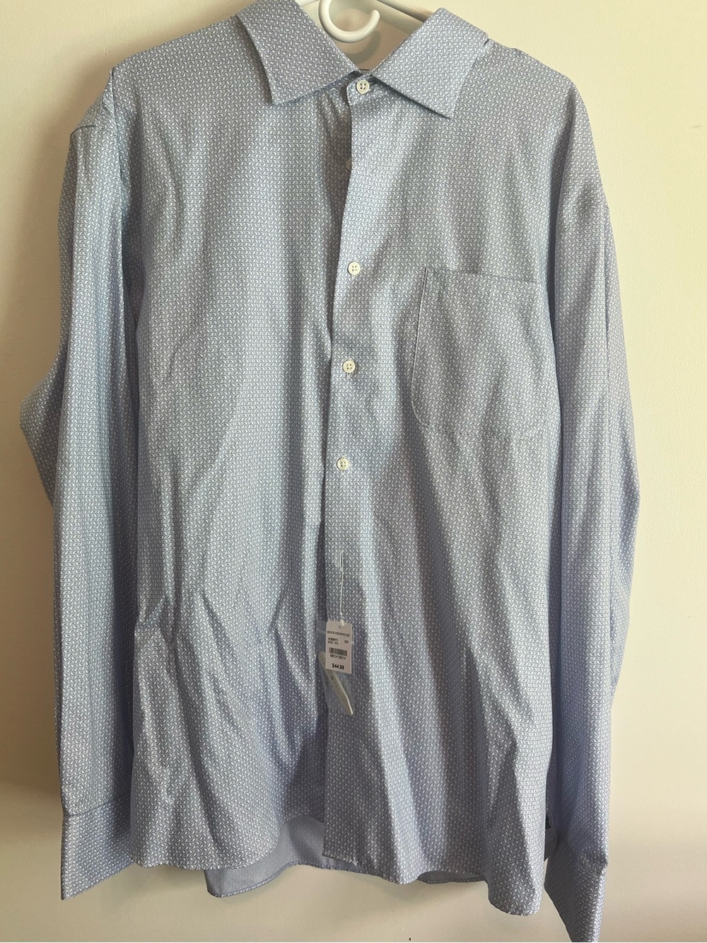 Joseph Abboud Non-Iron Geometric Print Dress Shirt XXL Blue Button Front NWT